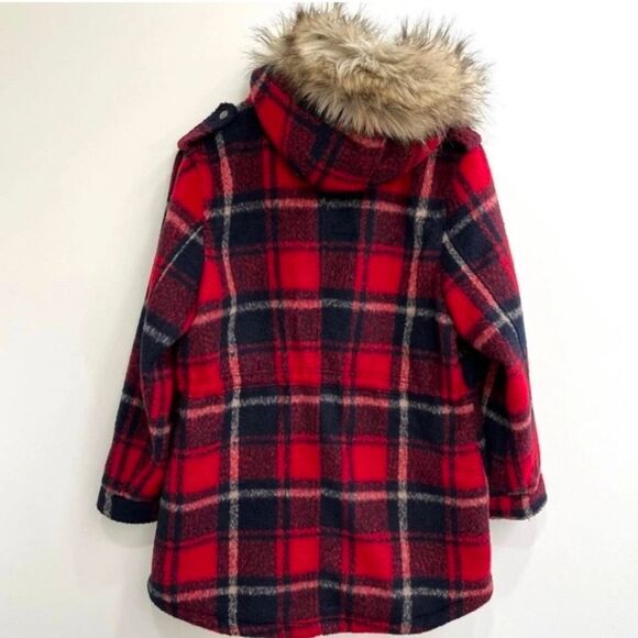 American Eagle Wool Plaid Faux Fur Coat - Picture 2 of 6